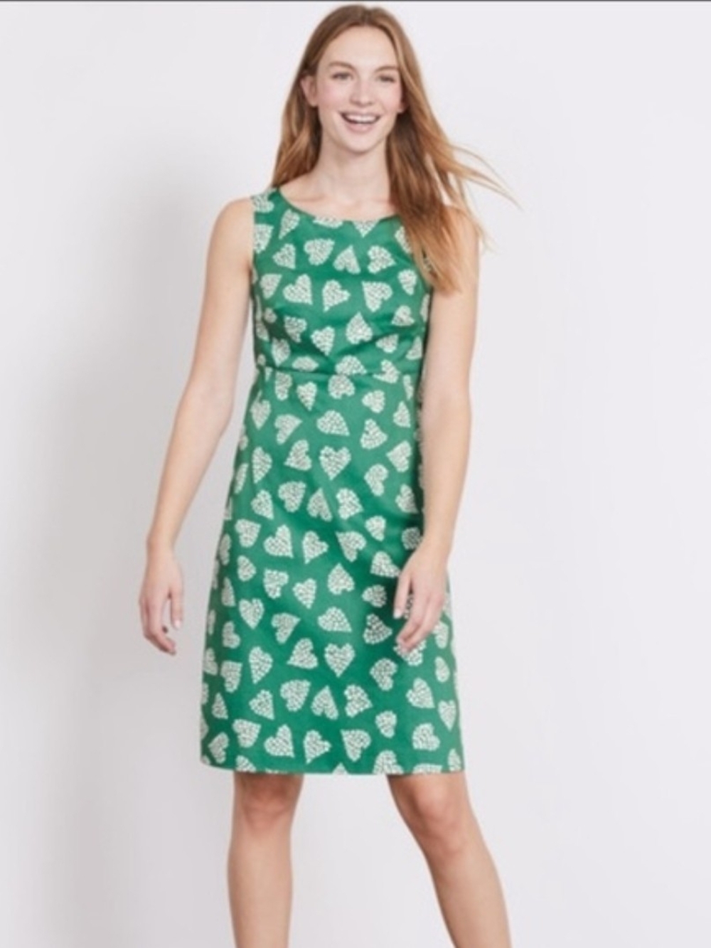 Boden Green Heart-Print Sleeveless Midi Dress - Size 14